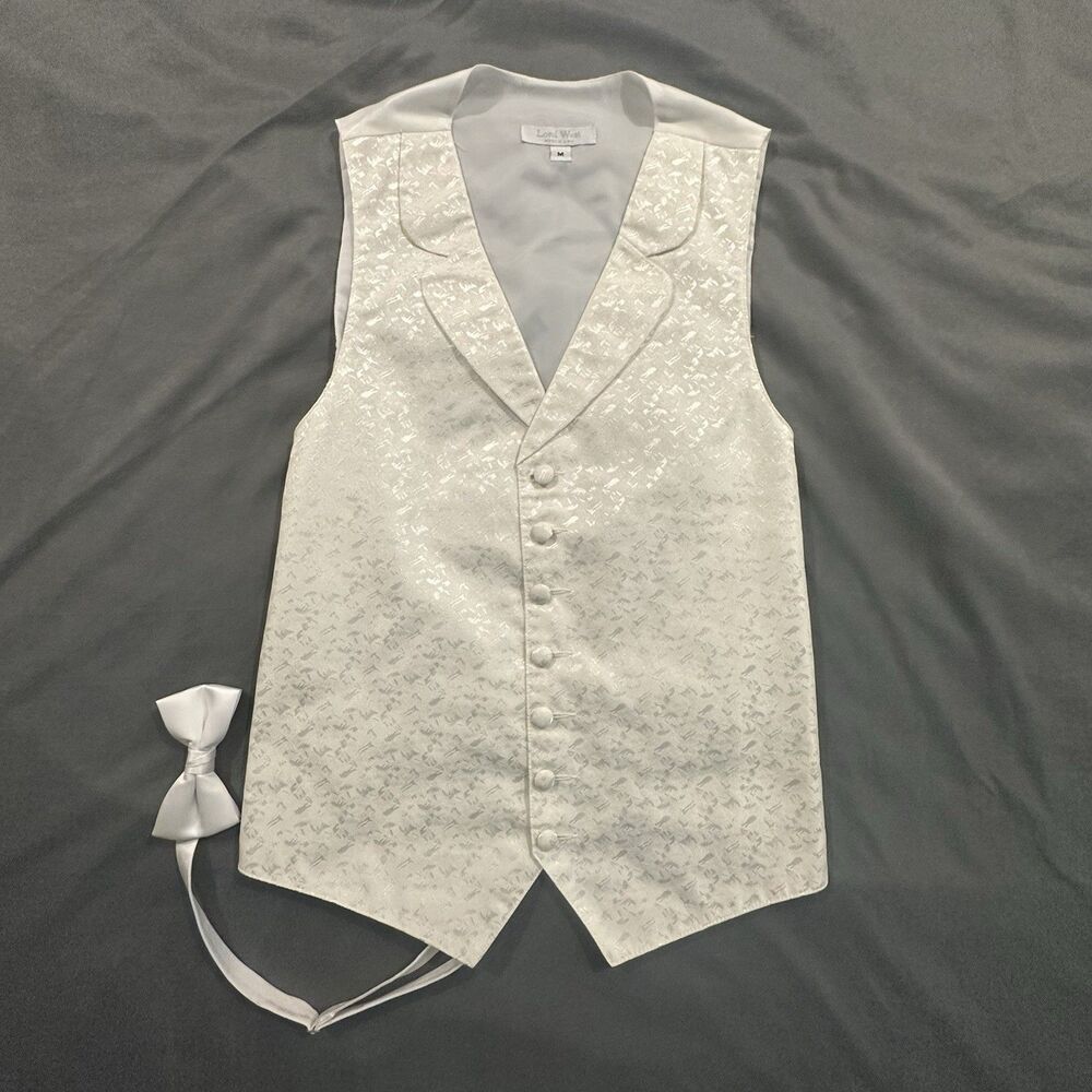 Vintage Lord West Tuxedo Vest Made in USA Mens M Adjustable Button Front White